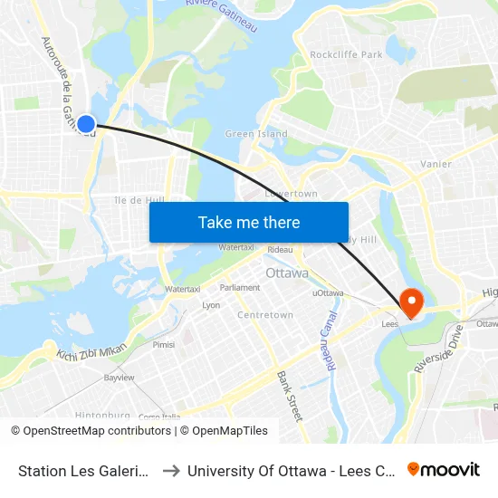 Station Les Galeries #1 to University Of Ottawa - Lees Campus map