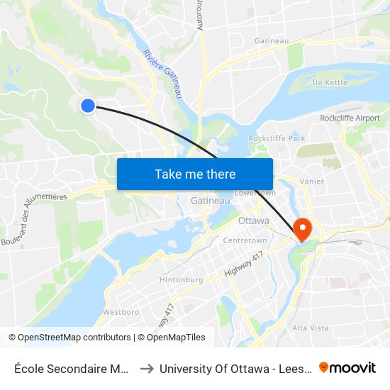 École Secondaire Mont-Bleu to University Of Ottawa - Lees Campus map