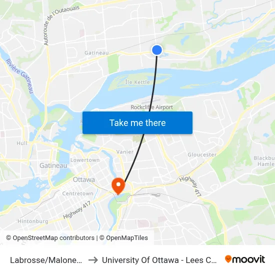 Labrosse/Maloney Est to University Of Ottawa - Lees Campus map
