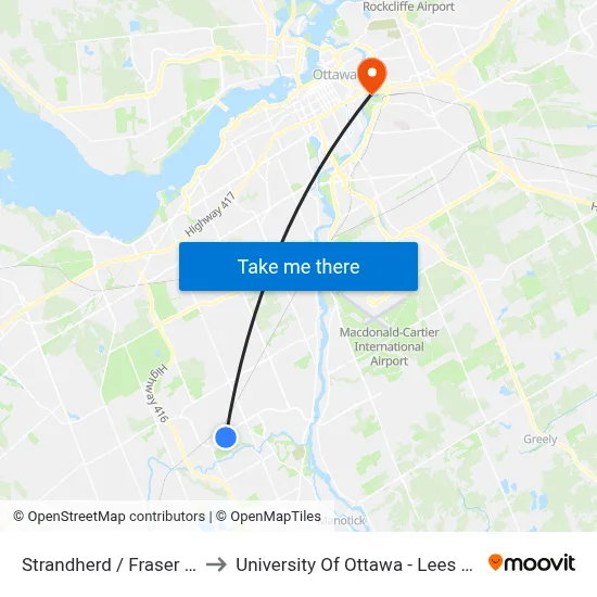 Strandherd / Fraser Fields to University Of Ottawa - Lees Campus map