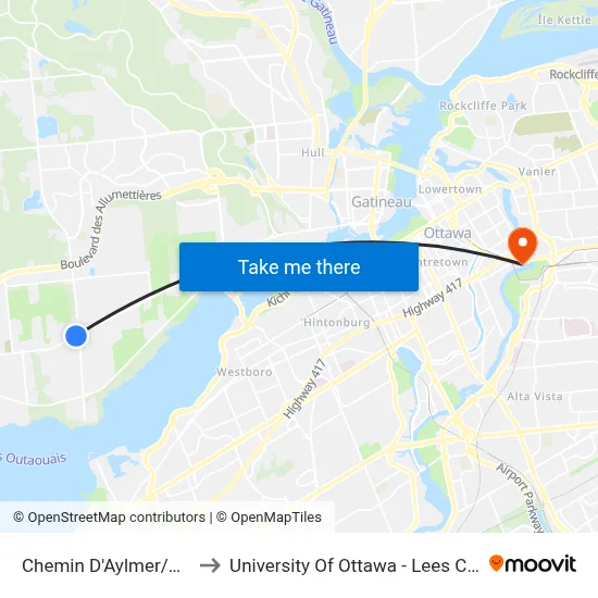 Chemin D'Aylmer/Vanier to University Of Ottawa - Lees Campus map