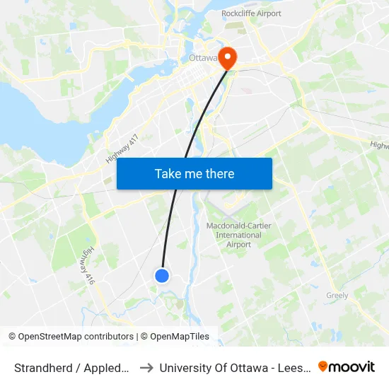 Strandherd / Appledale Path to University Of Ottawa - Lees Campus map