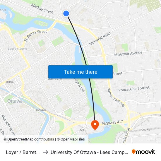 Loyer / Barrette to University Of Ottawa - Lees Campus map