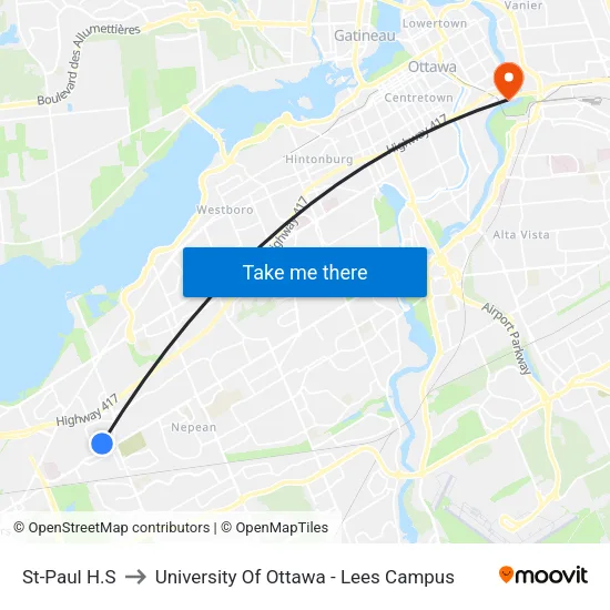 St-Paul H.S to University Of Ottawa - Lees Campus map