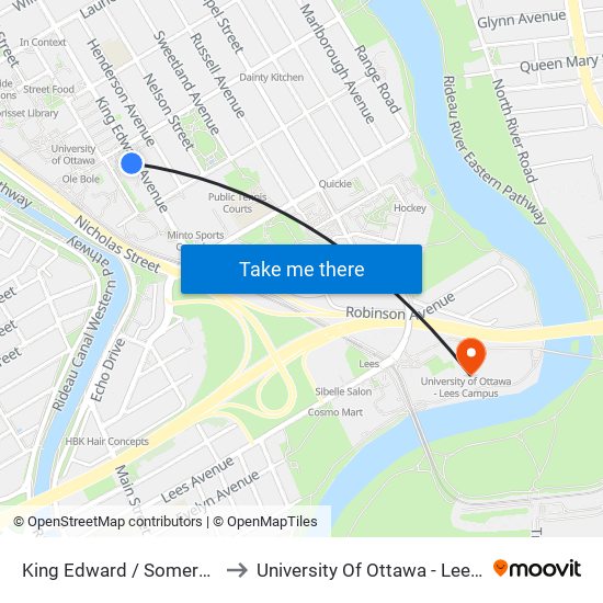 King Edward / Somerset E ( A ) to University Of Ottawa - Lees Campus map