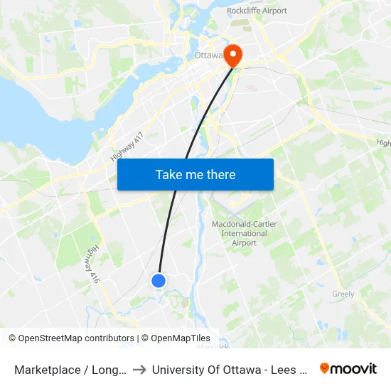 Marketplace / Longfields to University Of Ottawa - Lees Campus map