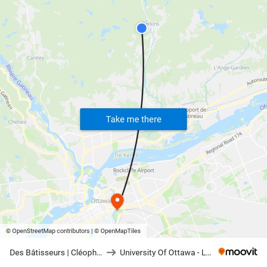 Des Bâtisseurs | Cléophas Scatland to University Of Ottawa - Lees Campus map