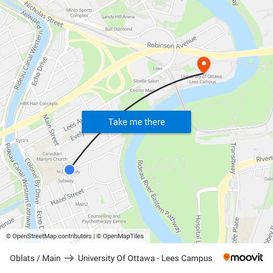 Oblats / Main to University Of Ottawa - Lees Campus map