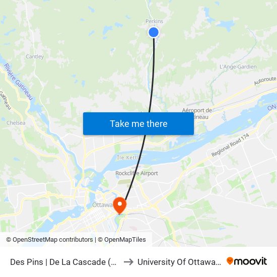 Des Pins | De La Cascade (Arrêt De Courtoisie) to University Of Ottawa - Lees Campus map