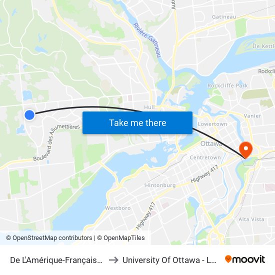 De L'Amérique-Française/De Gênes to University Of Ottawa - Lees Campus map