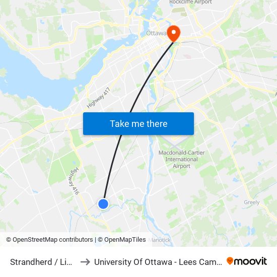 Strandherd / Liebe to University Of Ottawa - Lees Campus map