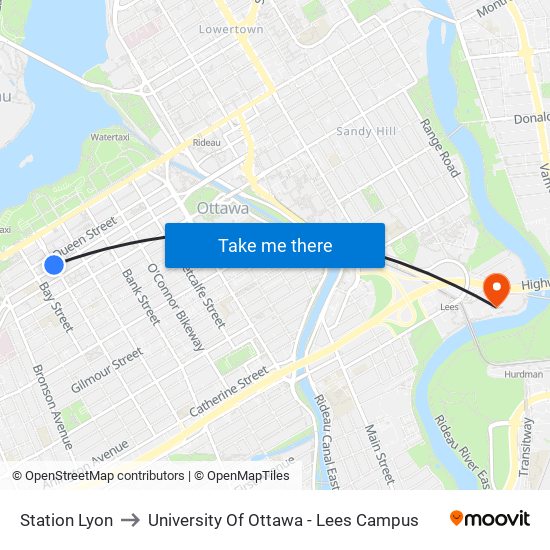 Station Lyon to University Of Ottawa - Lees Campus map