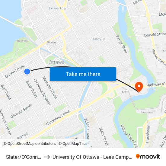 Slater/O'Connor to University Of Ottawa - Lees Campus map