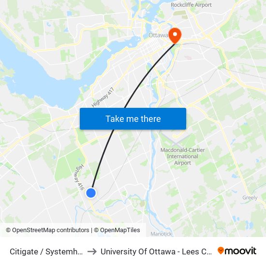 Citigate / Systemhouse to University Of Ottawa - Lees Campus map