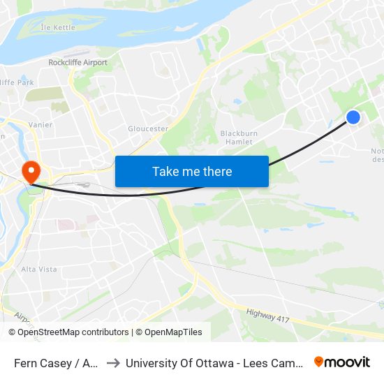 Fern Casey / Axis to University Of Ottawa - Lees Campus map