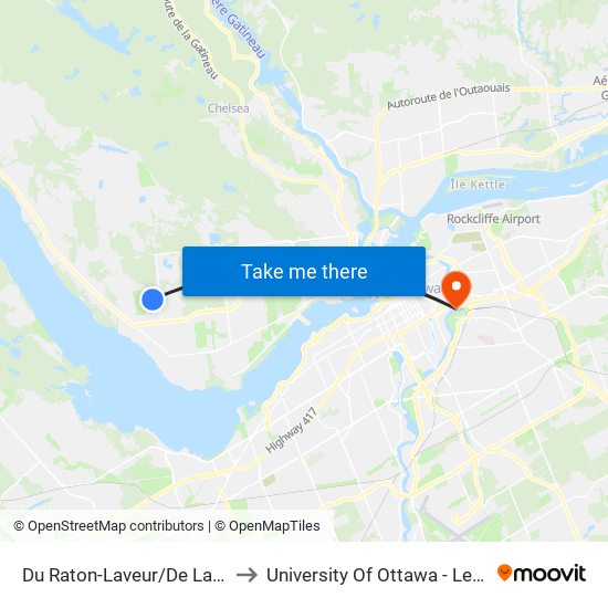 Du Raton-Laveur/De La Marmotte to University Of Ottawa - Lees Campus map