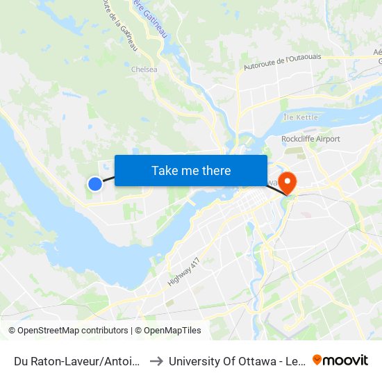 Du Raton-Laveur/Antoine-Boucher to University Of Ottawa - Lees Campus map