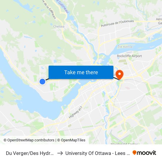 Du Verger/Des Hydrangées to University Of Ottawa - Lees Campus map