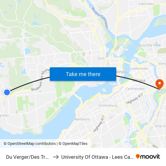 Du Verger/Des Trèfles to University Of Ottawa - Lees Campus map