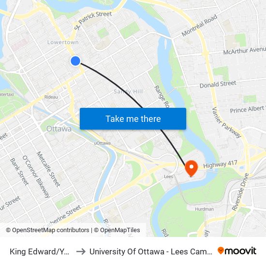 King Edward/York to University Of Ottawa - Lees Campus map