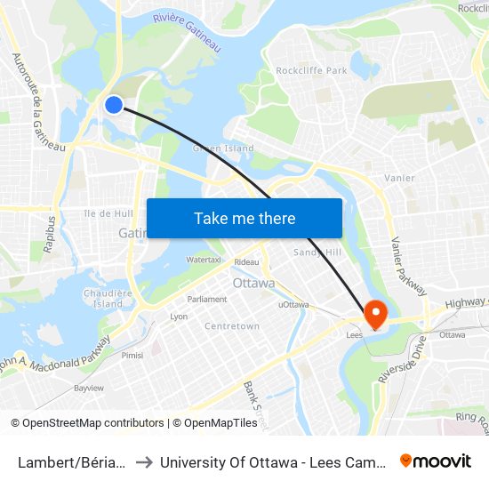 Lambert/Bériault to University Of Ottawa - Lees Campus map