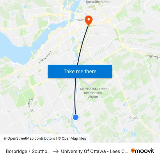 Borbridge / Southbridge to University Of Ottawa - Lees Campus map