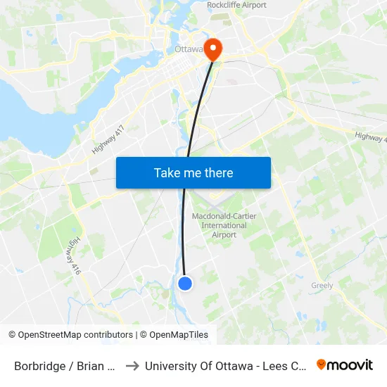 Borbridge / Brian Good to University Of Ottawa - Lees Campus map