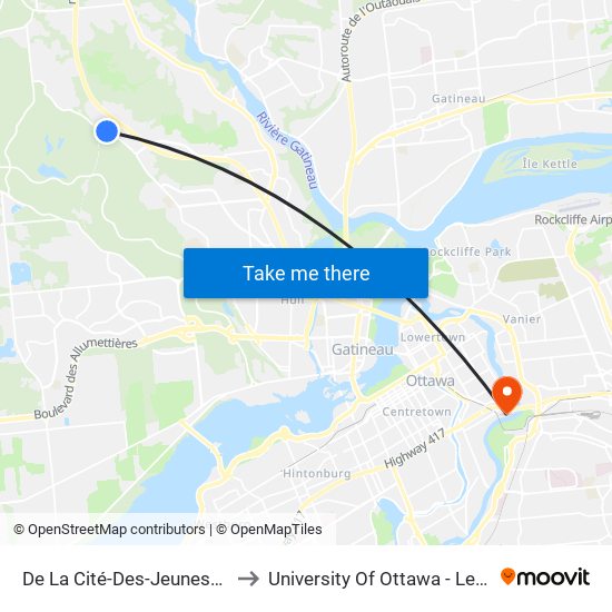 De La Cité-Des-Jeunes/Du Quartz to University Of Ottawa - Lees Campus map