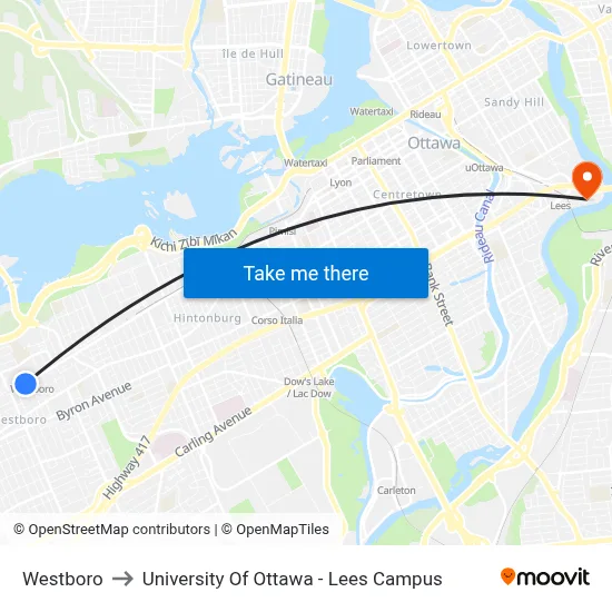 Westboro to University Of Ottawa - Lees Campus map