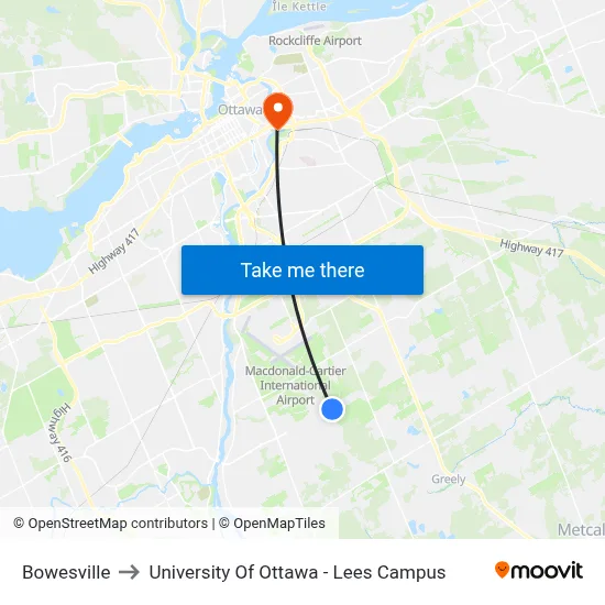 Bowesville to University Of Ottawa - Lees Campus map