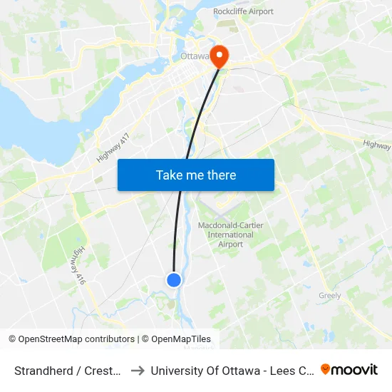 Strandherd / Cresthaven to University Of Ottawa - Lees Campus map