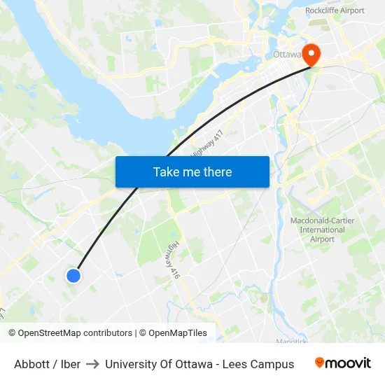 Abbott / Iber to University Of Ottawa - Lees Campus map