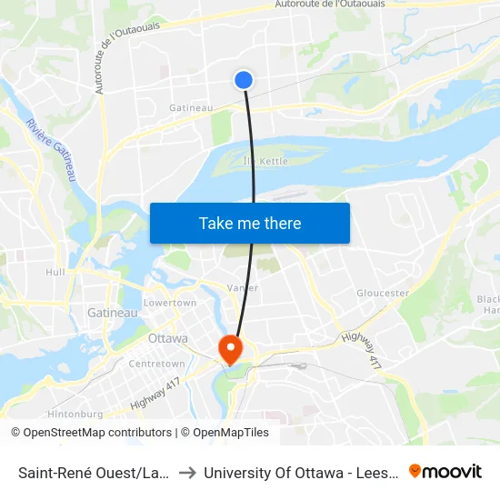 Saint-René Ouest/Laviolette to University Of Ottawa - Lees Campus map