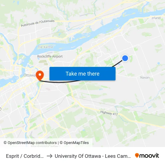 Esprit / Corbridge to University Of Ottawa - Lees Campus map