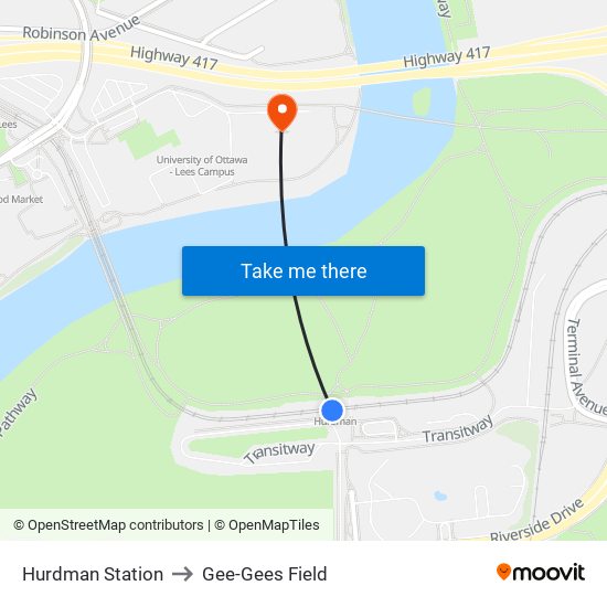 Hurdman Station to Gee-Gees Field map
