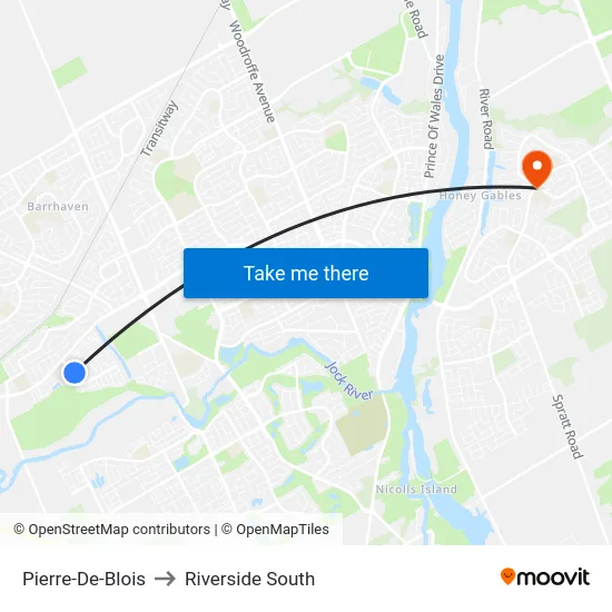 Pierre-De-Blois to Riverside South map