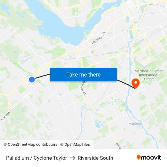 Palladium / Cyclone Taylor to Riverside South map