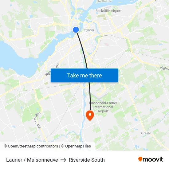 Laurier / Maisonneuve to Riverside South map