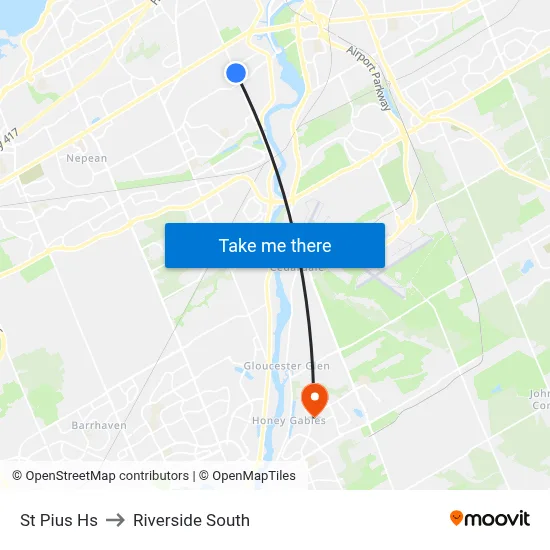 St Pius Hs to Riverside South map