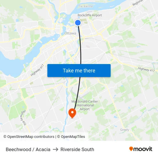 Beechwood / Acacia to Riverside South map
