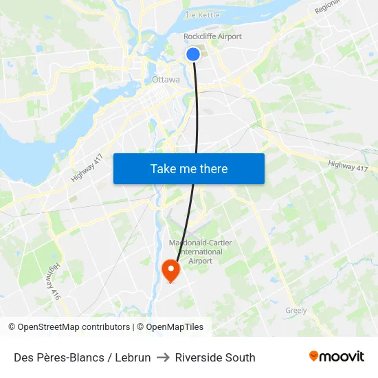 Des Pères-Blancs / Lebrun to Riverside South map
