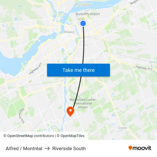 Alfred / Montréal to Riverside South map