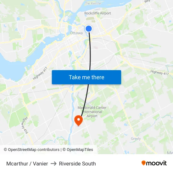 Mcarthur / Vanier to Riverside South map