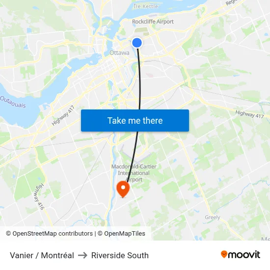 Vanier / Montréal to Riverside South map