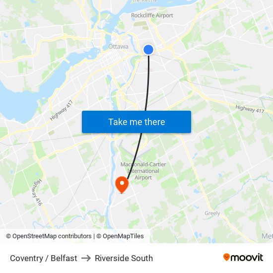 Coventry / Belfast to Riverside South map