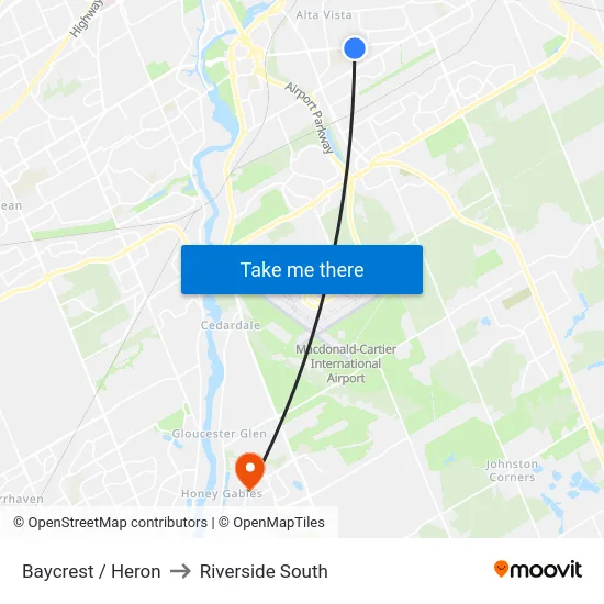 Baycrest / Heron to Riverside South map