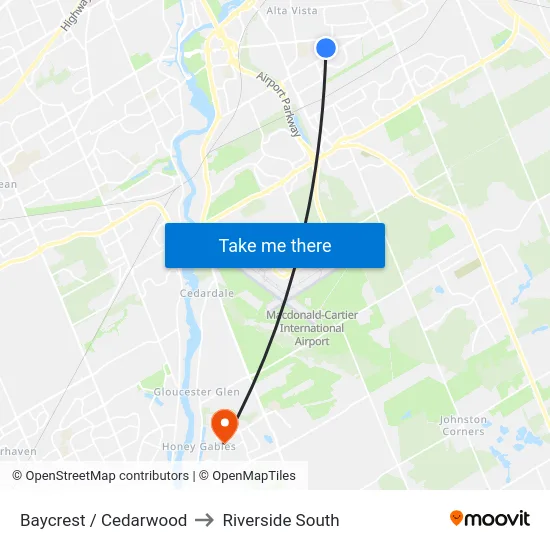 Baycrest / Cedarwood to Riverside South map