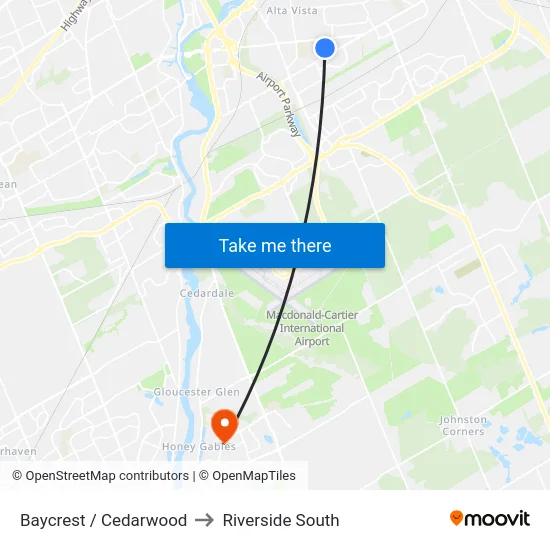 Baycrest / Cedarwood to Riverside South map