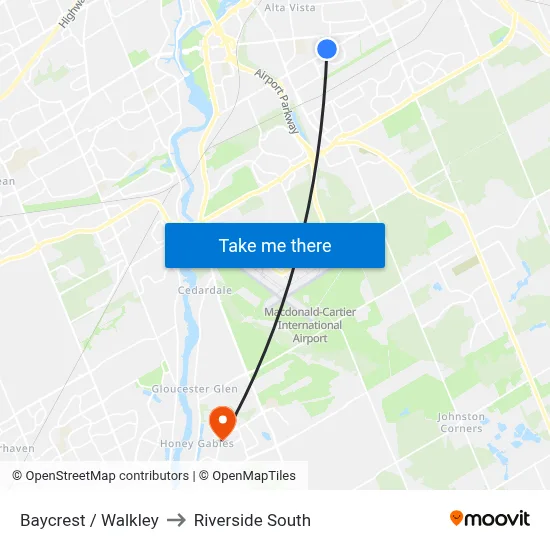 Baycrest / Walkley to Riverside South map
