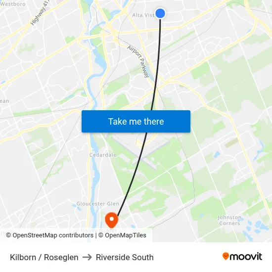 Kilborn / Roseglen to Riverside South map